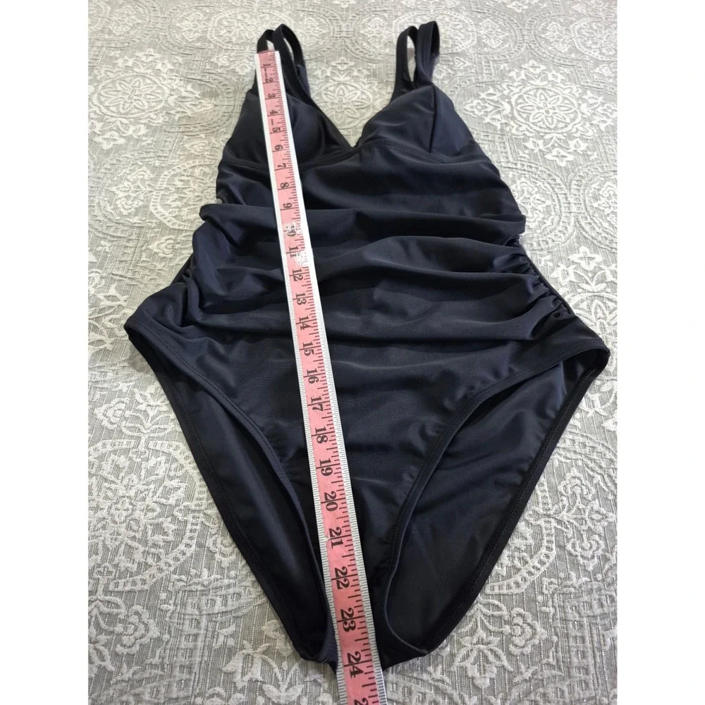 Cupshe Black Ruched One Piece Swimsuit V-Neck Tie Back Size L DAA12E3F005AA - Picture 6 of 10